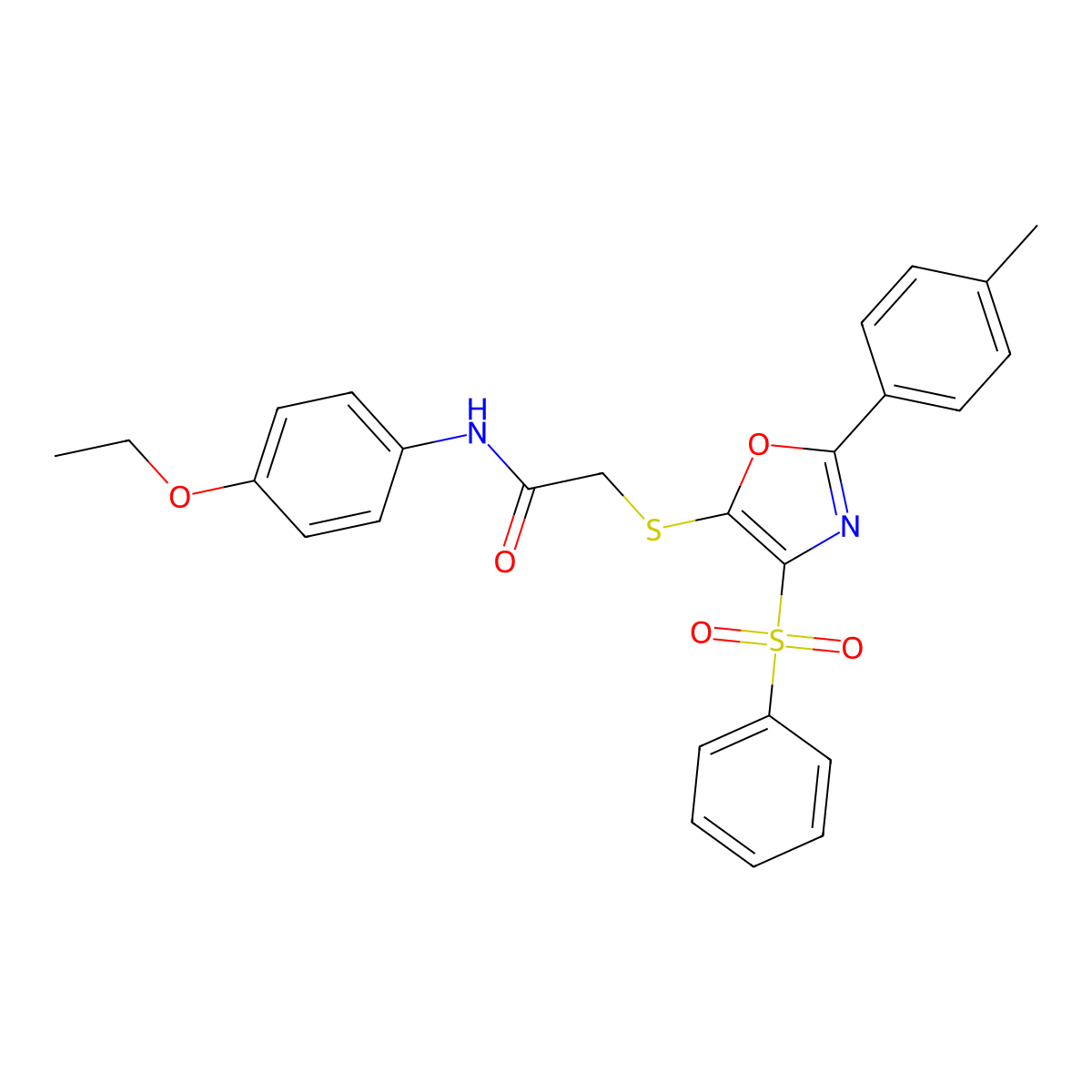 N-(4-ethoxyphenyl)-2-((4-(phenylsulfonyl)-2-(p-tolyl)oxazol-5-yl)thio)acetamide molecular structure, CAS 850926-36-2