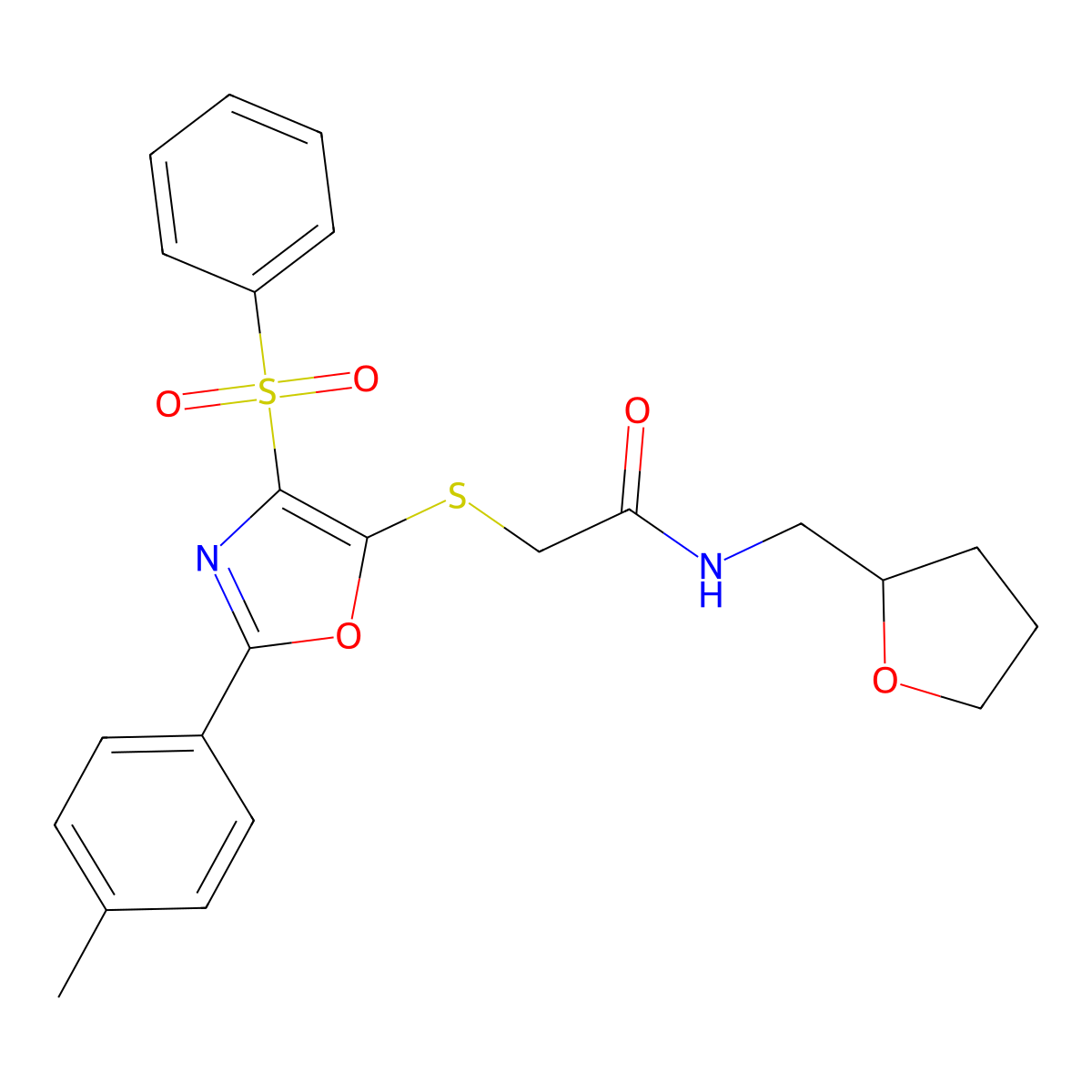 2-((4-(phenylsulfonyl)-2-(p-tolyl)oxazol-5-yl)thio)-N-((tetrahydrofuran-2-yl)methyl)acetamide molecular structure, CAS 850926-40-8