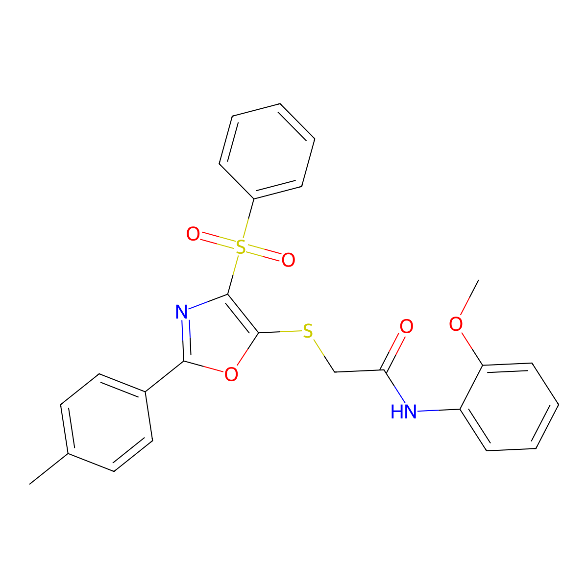 N-(2-methoxyphenyl)-2-((4-(phenylsulfonyl)-2-(p-tolyl)oxazol-5-yl)thio)acetamide molecular structure, CAS 850926-42-0