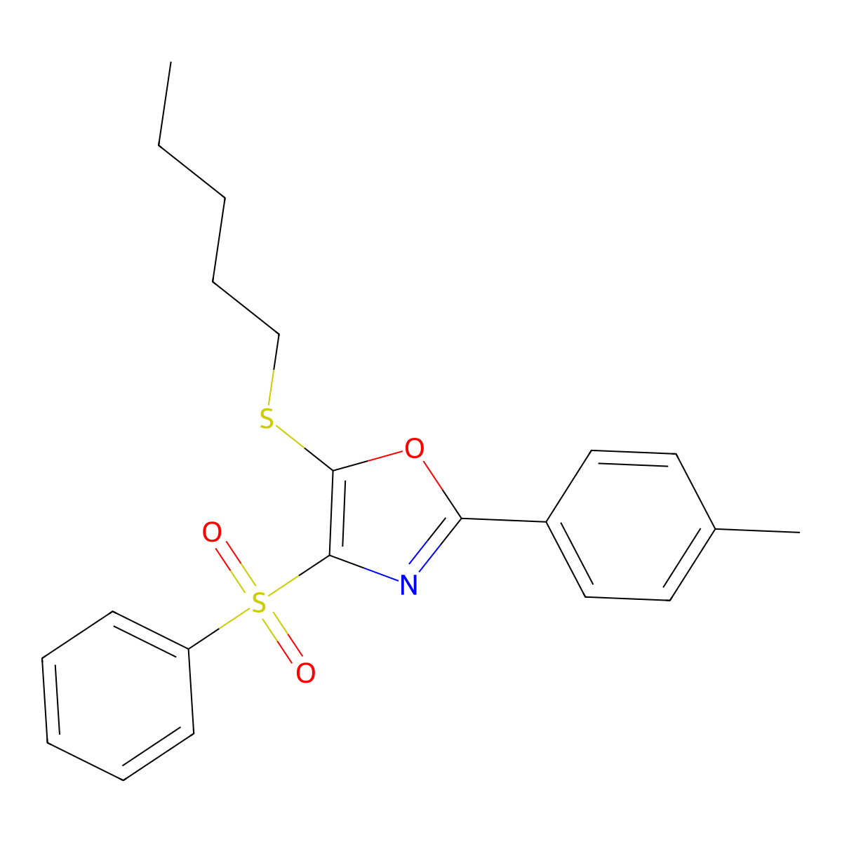 5-(Pentylthio)-4-(phenylsulfonyl)-2-(p-tolyl)oxazole molecular structure, CAS 850926-45-3