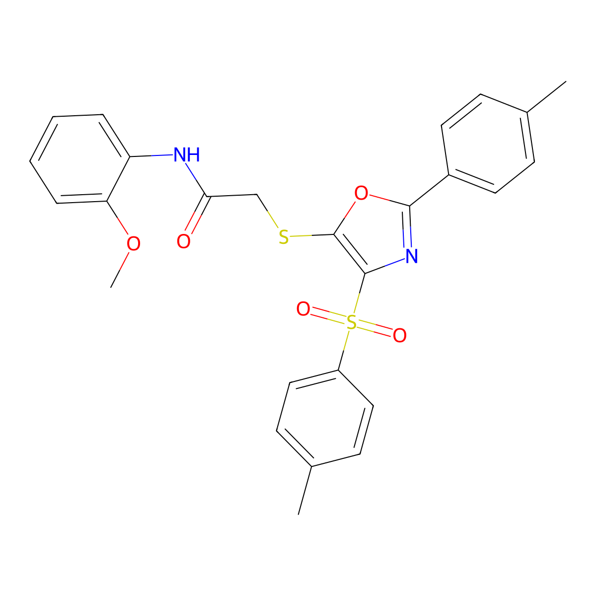 N-(2-methoxyphenyl)-2-((2-(p-tolyl)-4-tosyloxazol-5-yl)thio)acetamide molecular structure, CAS 850926-53-3