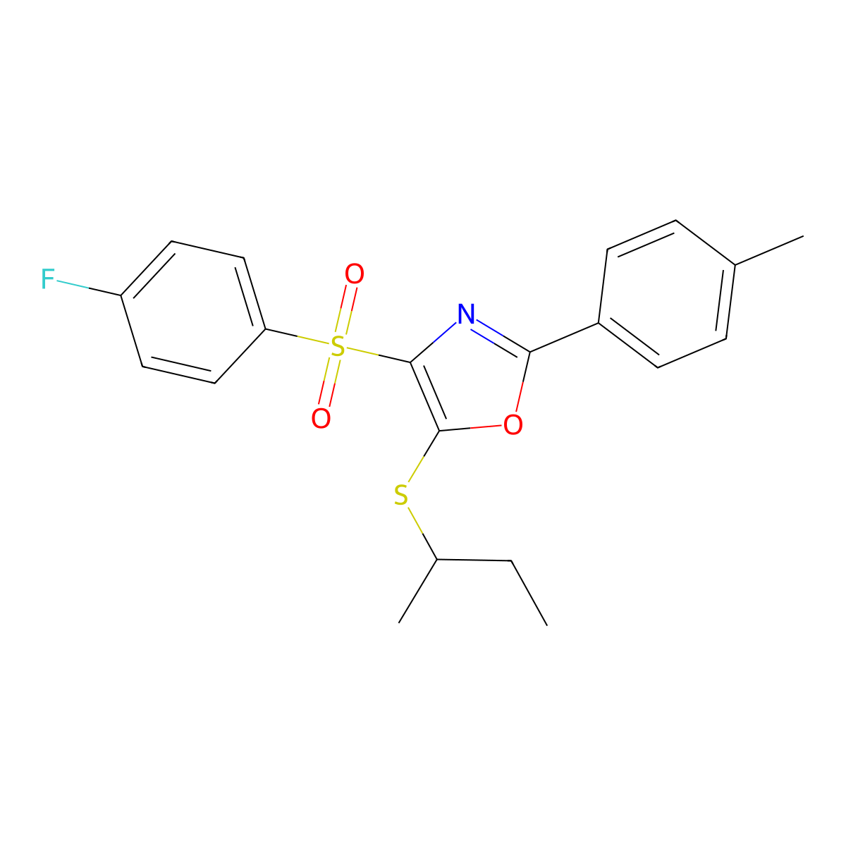 5-(Sec-butylthio)-4-((4-fluorophenyl)sulfonyl)-2-(p-tolyl)oxazole molecular structure, CAS 850926-72-6