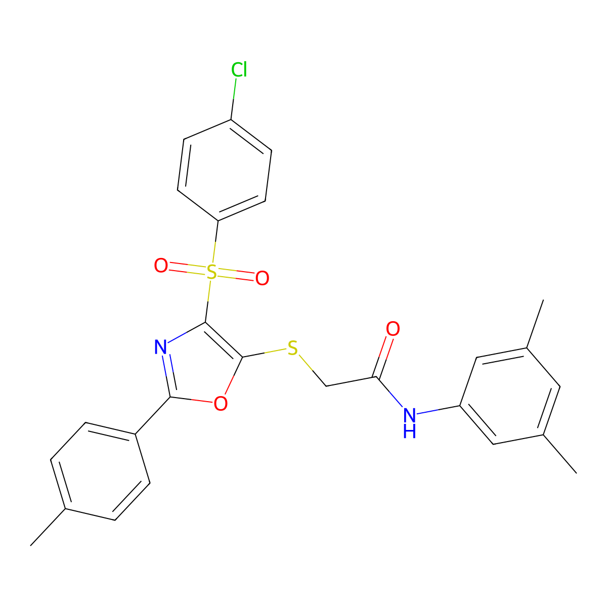 2-((4-((4-chlorophenyl)sulfonyl)-2-(p-tolyl)oxazol-5-yl)thio)-N-(3,5-dimethylphenyl)acetamide molecular structure, CAS 850926-77-1