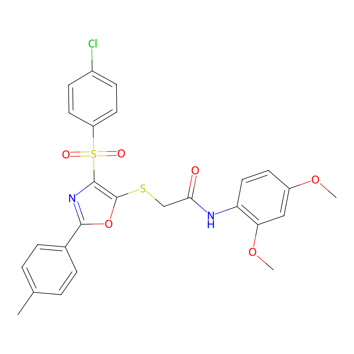 2-((4-((4-chlorophenyl)sulfonyl)-2-(p-tolyl)oxazol-5-yl)thio)-N-(2,4-dimethoxyphenyl)acetamide molecular structure, CAS 850926-78-2