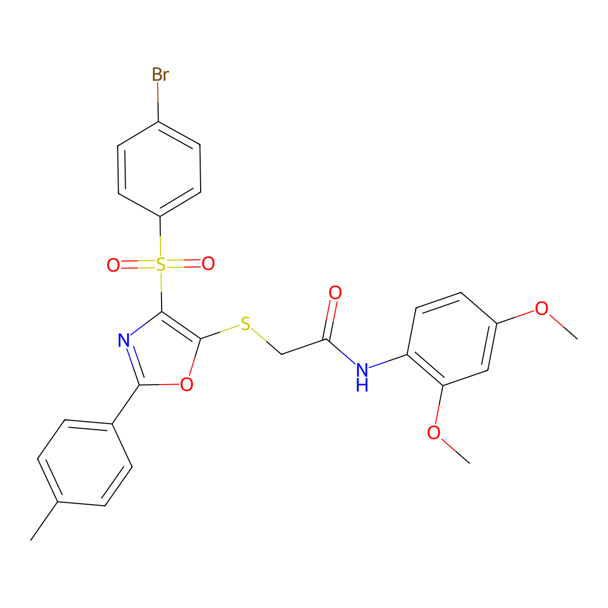 2-((4-((4-bromophenyl)sulfonyl)-2-(p-tolyl)oxazol-5-yl)thio)-N-(2,4-dimethoxyphenyl)acetamide molecular structure, CAS 850926-89-5