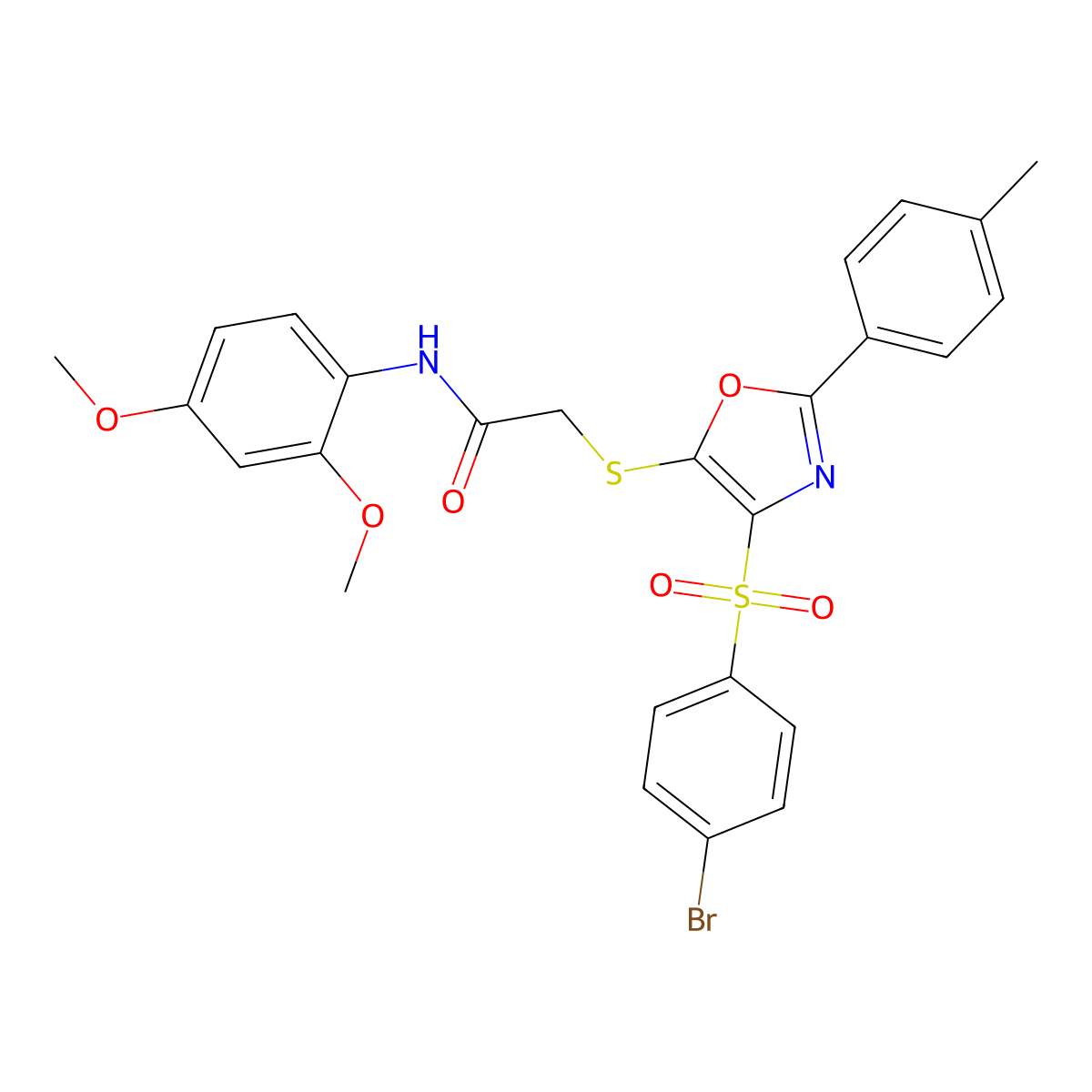 2-((4-((4-bromophenyl)sulfonyl)-2-(p-tolyl)oxazol-5-yl)thio)-N-(2,4-dimethoxyphenyl)acetamide molecular structure, CAS 850926-89-5