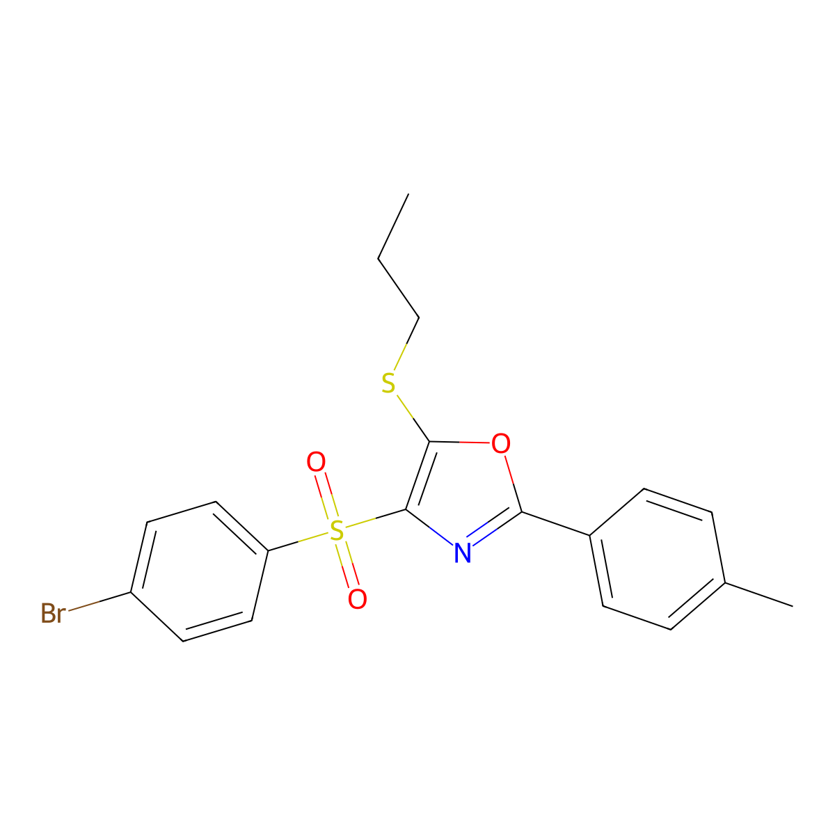 4-((4-Bromophenyl)sulfonyl)-5-(propylthio)-2-(p-tolyl)oxazole molecular structure, CAS 850926-95-3