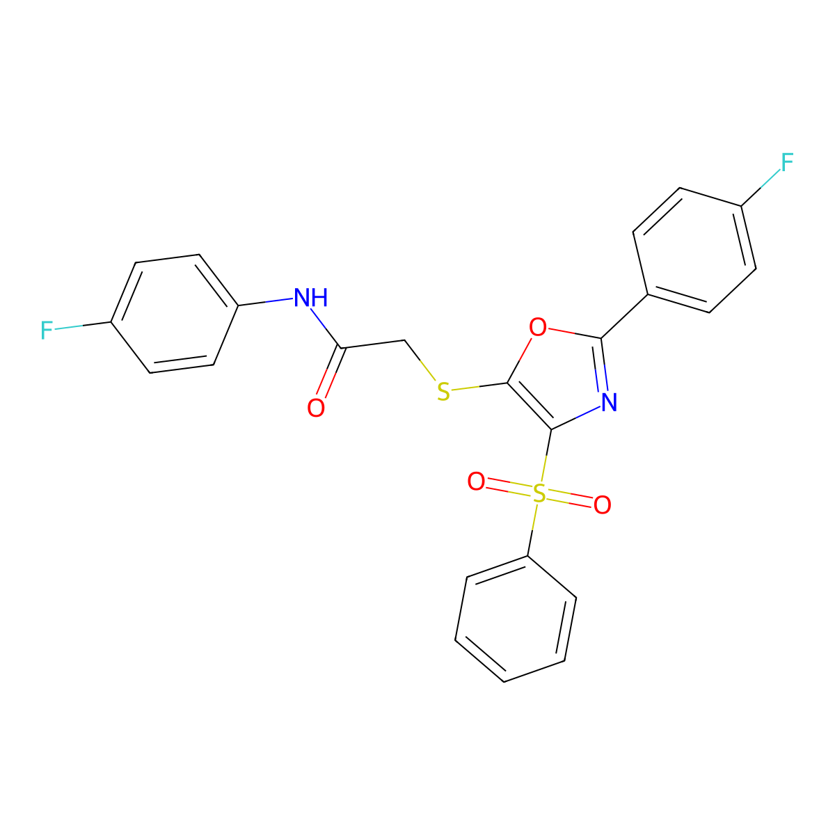 2-{[4-(Benzenesulfonyl)-2-(4-fluorophenyl)-1,3-oxazol-5-YL]sulfanyl}-N-(4-fluorophenyl)acetamide molecular structure, CAS 850926-96-4