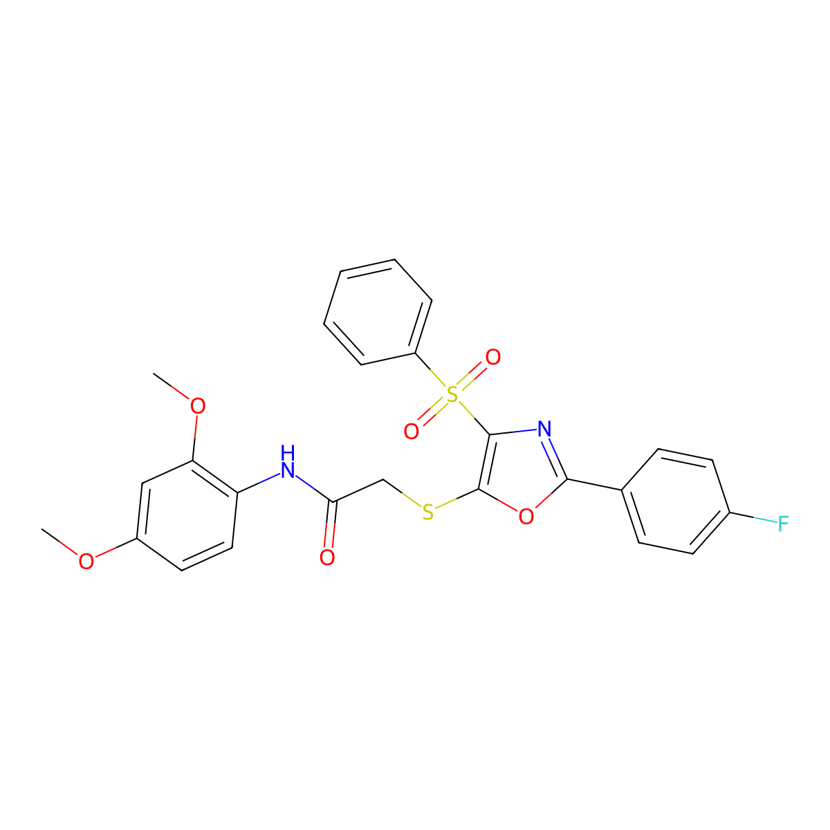 2-{[4-(Benzenesulfonyl)-2-(4-fluorophenyl)-1,3-oxazol-5-YL]sulfanyl}-N-(2,4-dimethoxyphenyl)acetamide molecular structure, CAS 850926-99-7