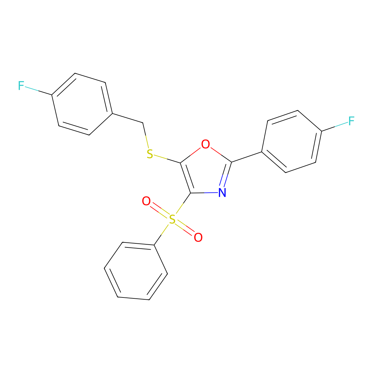 5-((4-Fluorobenzyl)thio)-2-(4-fluorophenyl)-4-(phenylsulfonyl)oxazole molecular structure, CAS 850927-03-6