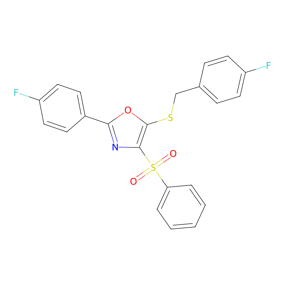 5-((4-Fluorobenzyl)thio)-2-(4-fluorophenyl)-4-(phenylsulfonyl)oxazole molecular structure, CAS 850927-03-6