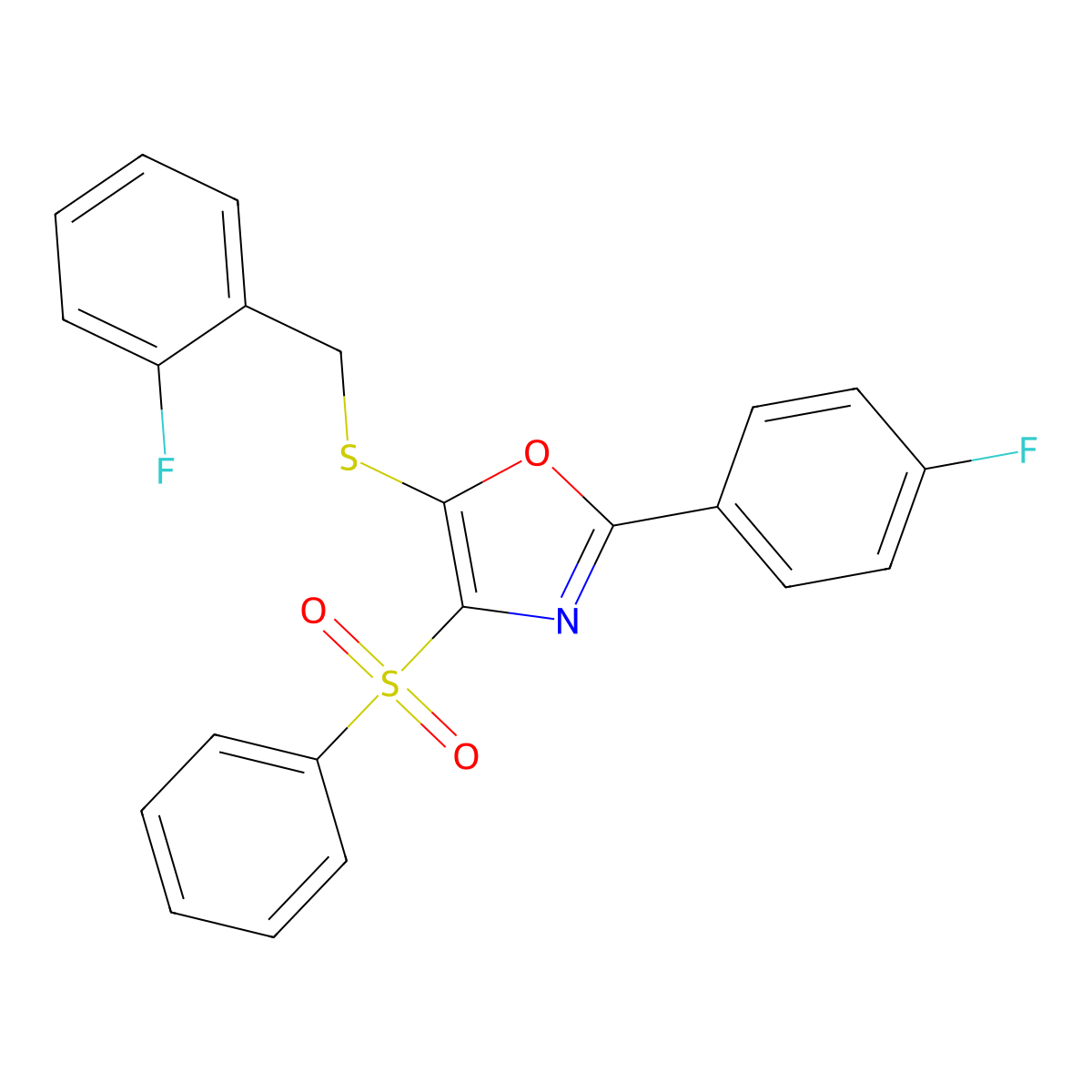 5-((2-Fluorobenzyl)thio)-2-(4-fluorophenyl)-4-(phenylsulfonyl)oxazole molecular structure, CAS 850927-04-7