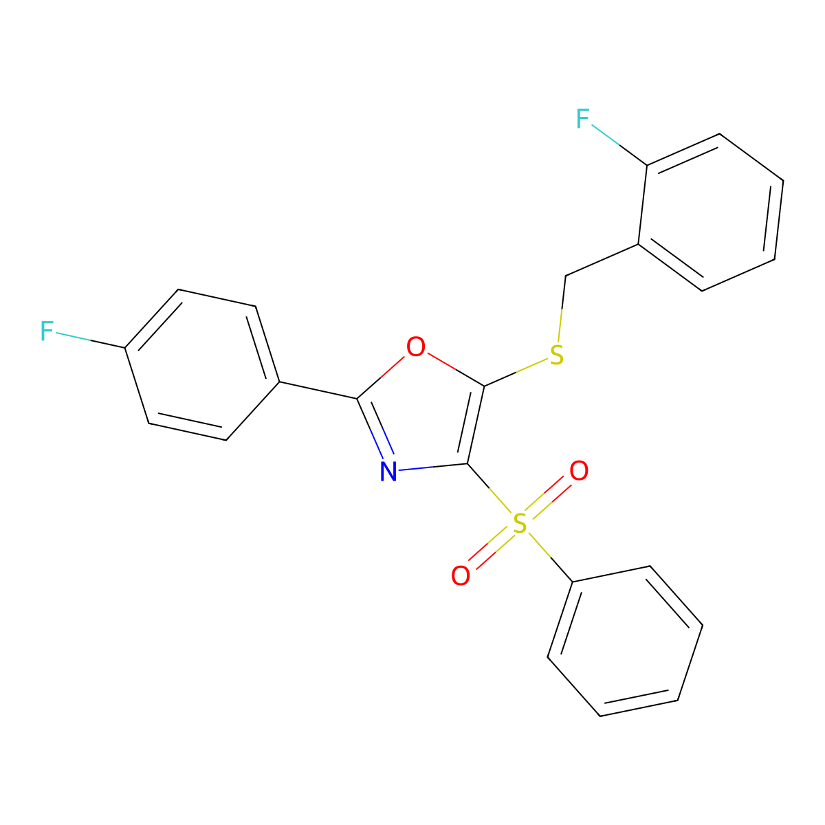 5-((2-Fluorobenzyl)thio)-2-(4-fluorophenyl)-4-(phenylsulfonyl)oxazole molecular structure, CAS 850927-04-7