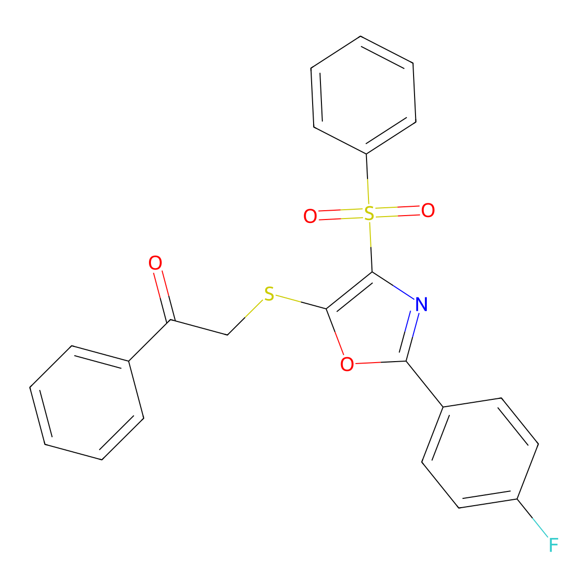 2-((2-(4-Fluorophenyl)-4-(phenylsulfonyl)oxazol-5-yl)thio)-1-phenylethanone molecular structure, CAS 850927-05-8