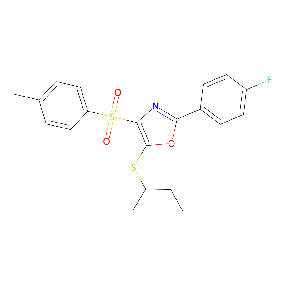 5-Butan-2-ylsulfanyl-2-(4-fluorophenyl)-4-(4-methylphenyl)sulfonyl-1,3-oxazole molecular structure, CAS 850927-16-1