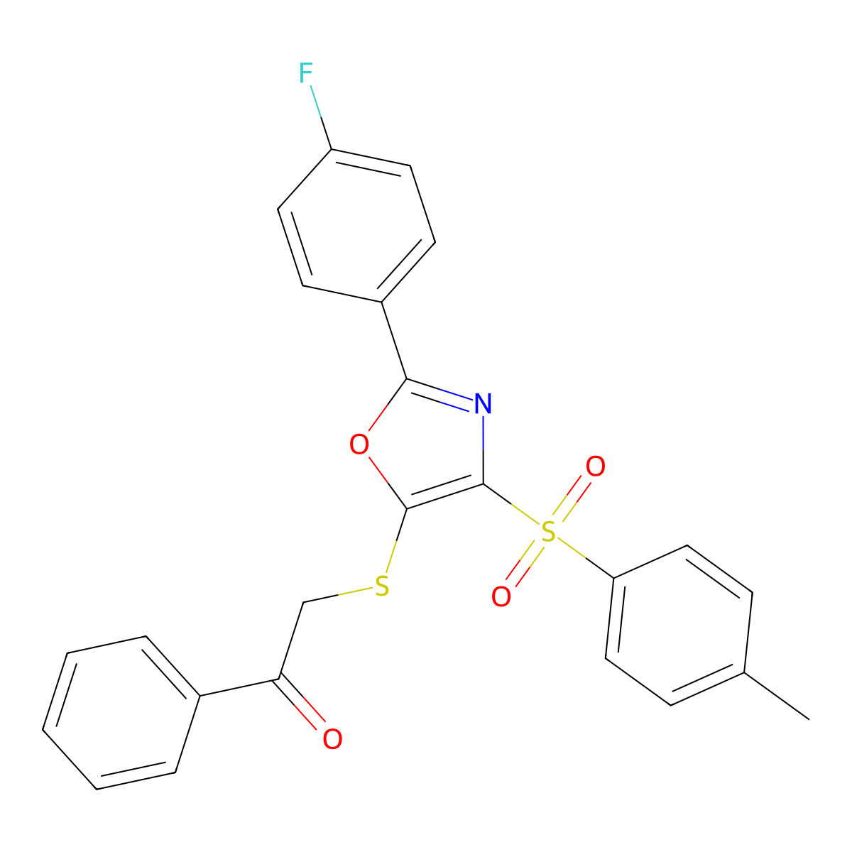 2-((2-(4-Fluorophenyl)-4-tosyloxazol-5-yl)thio)-1-phenylethanone molecular structure, CAS 850927-17-2