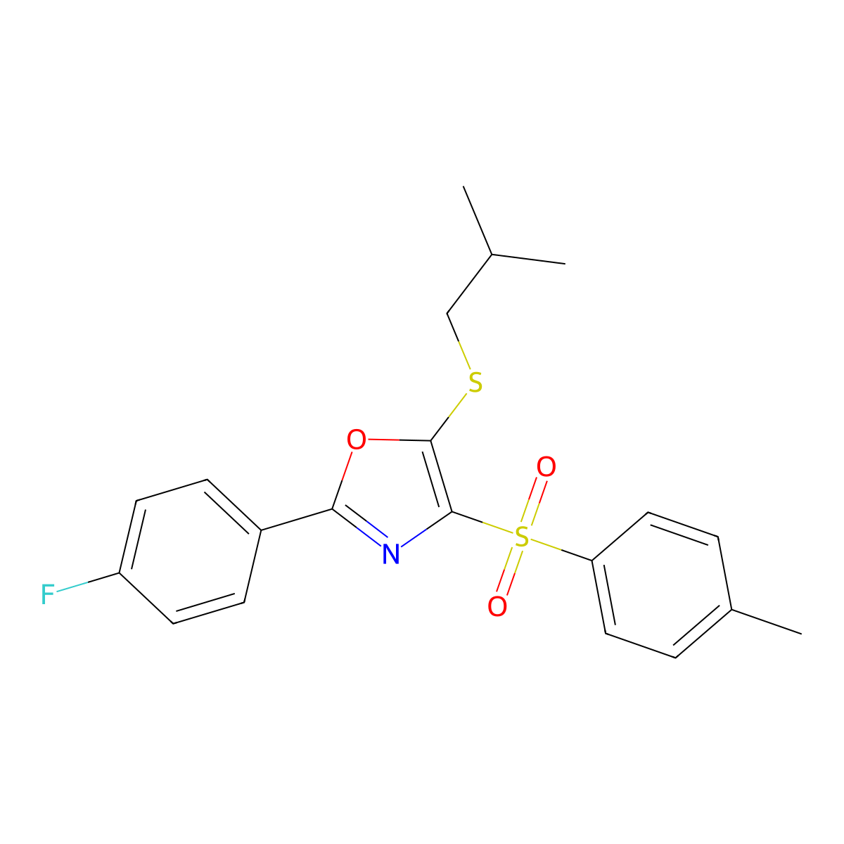 2-(4-Fluorophenyl)-5-(isobutylthio)-4-tosyloxazole molecular structure, CAS 850927-18-3