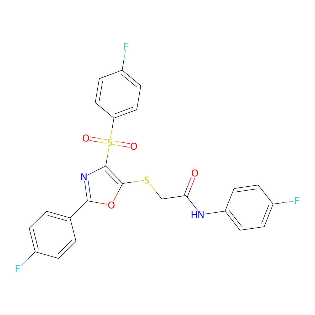 2-{[4-(4-fluorobenzenesulfonyl)-2-(4-fluorophenyl)-1,3-oxazol-5-yl]sulfanyl}-N-(4-fluorophenyl)acetamide molecular structure, CAS 850927-20-7