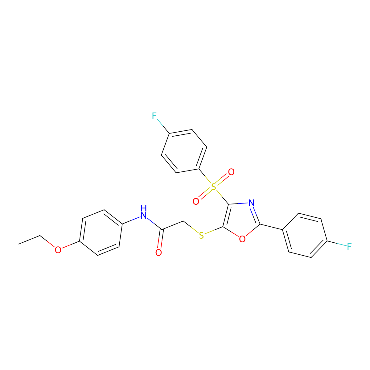 N-(4-ethoxyphenyl)-2-[[2-(4-fluorophenyl)-4-(4-fluorophenyl)sulfonyl-1,3-oxazol-5-yl]sulfanyl]acetamide molecular structure, CAS 850927-21-8