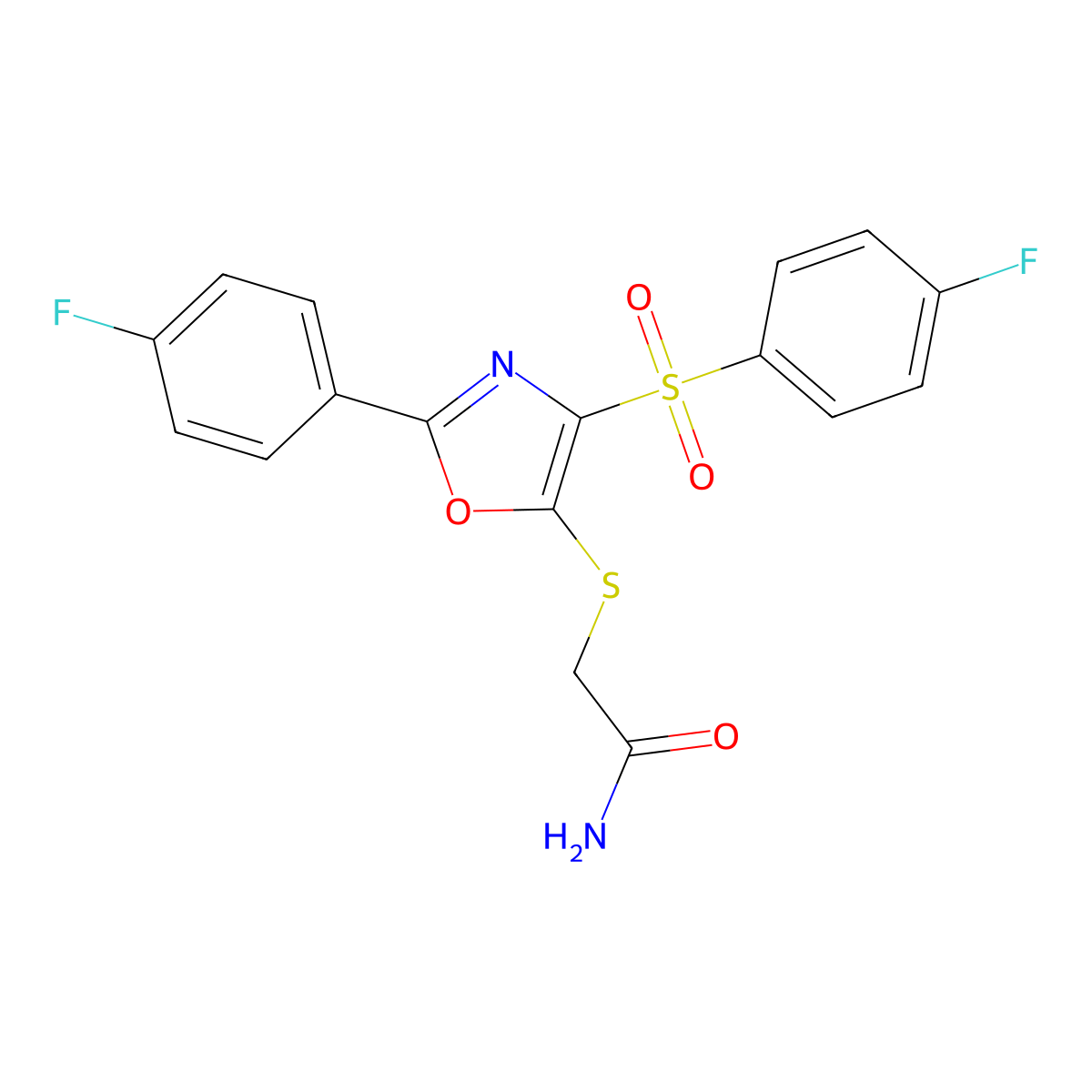 2-((2-(4-Fluorophenyl)-4-((4-fluorophenyl)sulfonyl)oxazol-5-yl)thio)acetamide molecular structure, CAS 850927-25-2