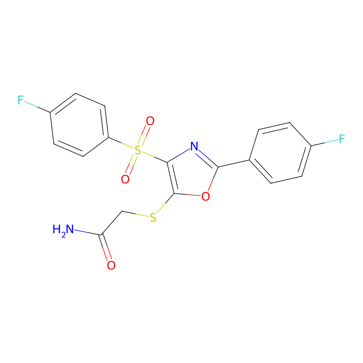 2-((2-(4-Fluorophenyl)-4-((4-fluorophenyl)sulfonyl)oxazol-5-yl)thio)acetamide molecular structure, CAS 850927-25-2