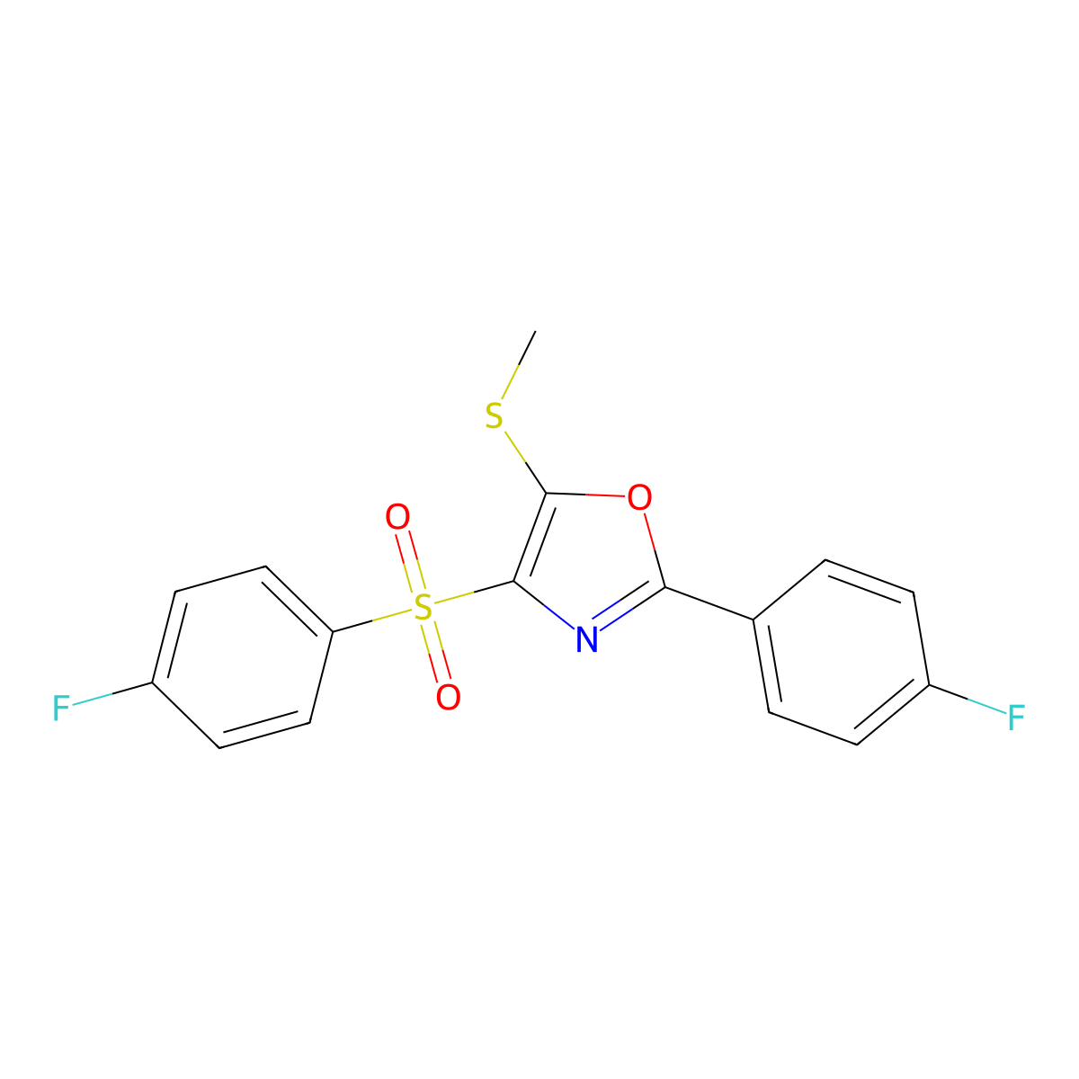 4-(4-Fluorobenzenesulfonyl)-2-(4-fluorophenyl)-5-(methylsulfanyl)-1,3-oxazole molecular structure, CAS 850927-27-4