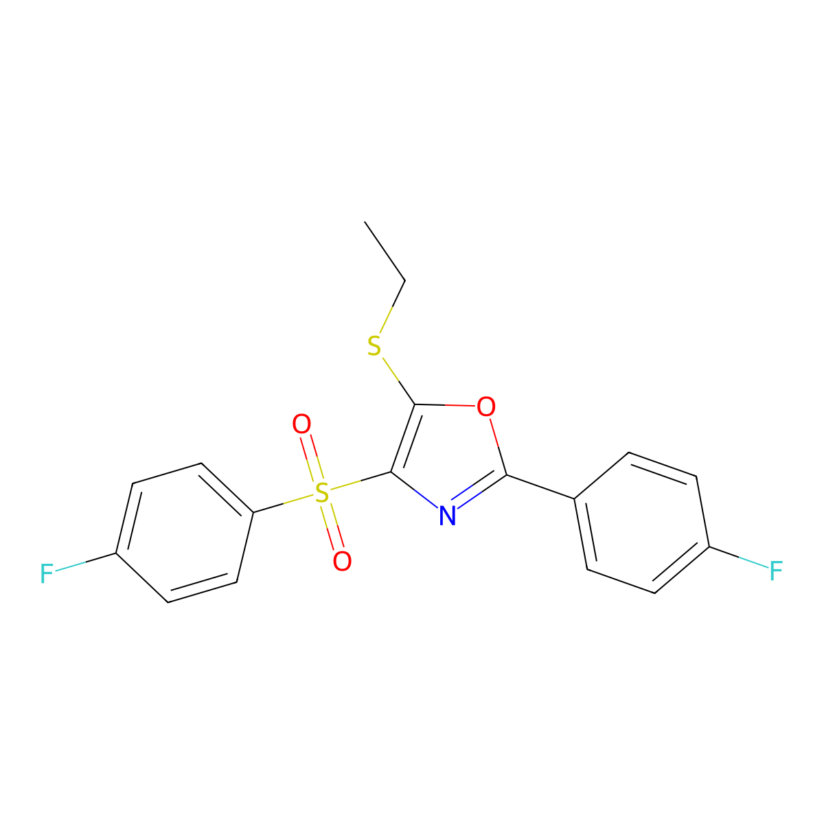5-(Ethylsulfanyl)-4-(4-fluorobenzenesulfonyl)-2-(4-fluorophenyl)-1,3-oxazole molecular structure, CAS 850927-28-5