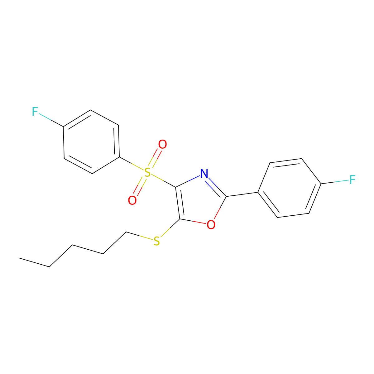 2-(4-Fluorophenyl)-4-((4-fluorophenyl)sulfonyl)-5-(pentylthio)oxazole molecular structure, CAS 850927-35-4