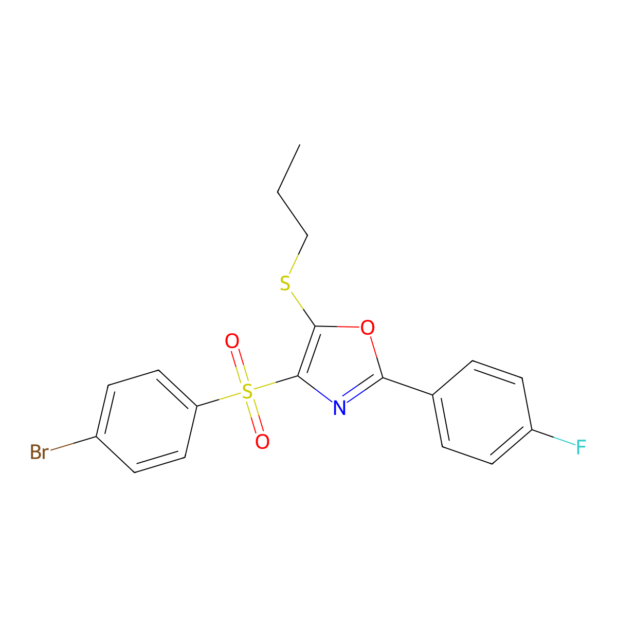 4-((4-Bromophenyl)sulfonyl)-2-(4-fluorophenyl)-5-(propylthio)oxazole molecular structure, CAS 850927-49-0