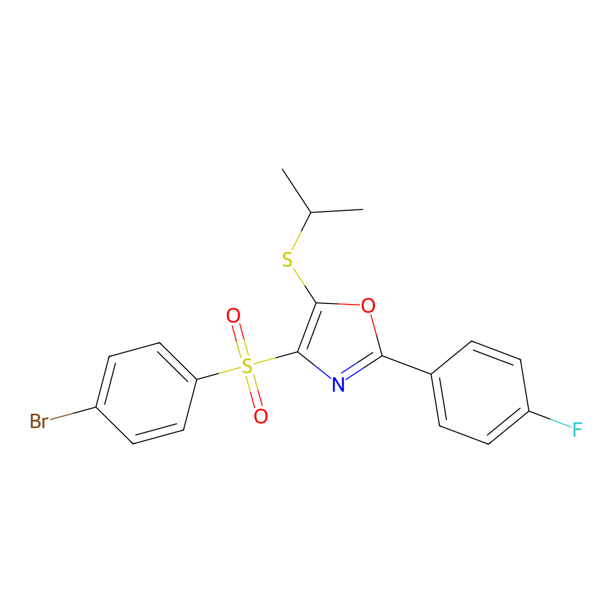 4-((4-Bromophenyl)sulfonyl)-2-(4-fluorophenyl)-5-(isopropylthio)oxazole molecular structure, CAS 850927-50-3