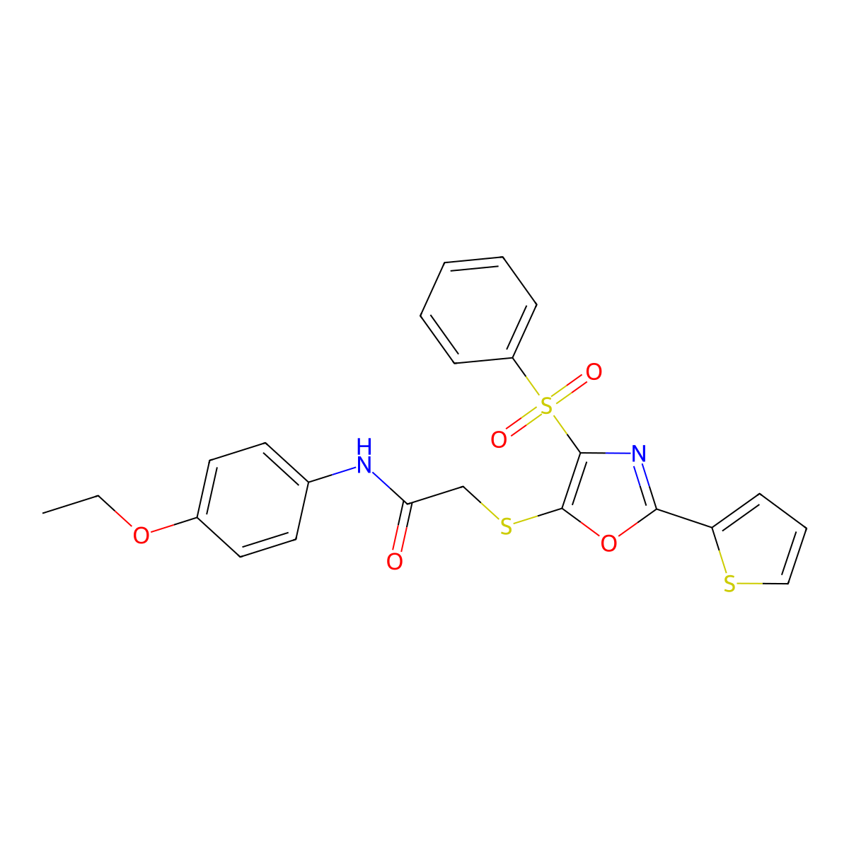 2-[[4-(benzenesulfonyl)-2-thiophen-2-yl-1,3-oxazol-5-yl]sulfanyl]-N-(4-ethoxyphenyl)acetamide molecular structure, CAS 850927-51-4