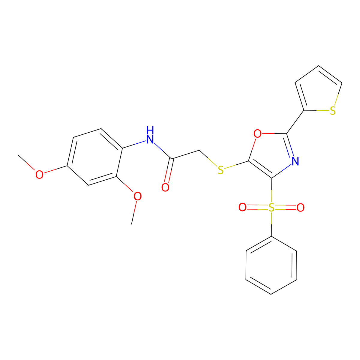 2-[[4-(benzenesulfonyl)-2-thiophen-2-yl-1,3-oxazol-5-yl]sulfanyl]-N-(2,4-dimethoxyphenyl)acetamide molecular structure, CAS 850927-53-6