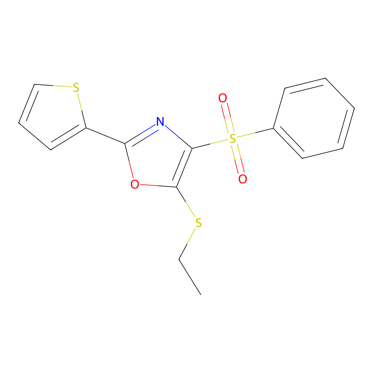 5-Ethylthio-4-(phenylsulfonyl)-2-(2-thienyl)-1,3-oxazole molecular structure, CAS 850927-55-8