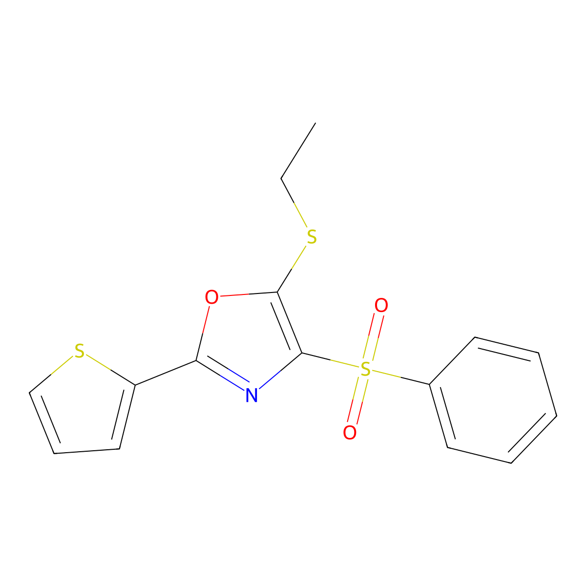 5-Ethylthio-4-(phenylsulfonyl)-2-(2-thienyl)-1,3-oxazole molecular structure, CAS 850927-55-8