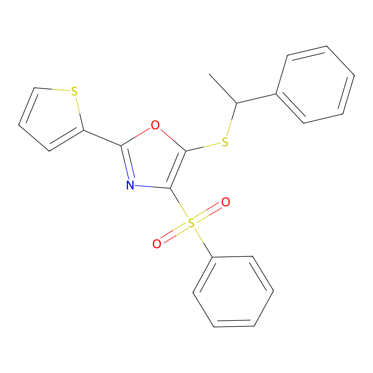 5-((1-Phenylethyl)thio)-4-(phenylsulfonyl)-2-(thiophen-2-yl)oxazole molecular structure, CAS 850927-59-2