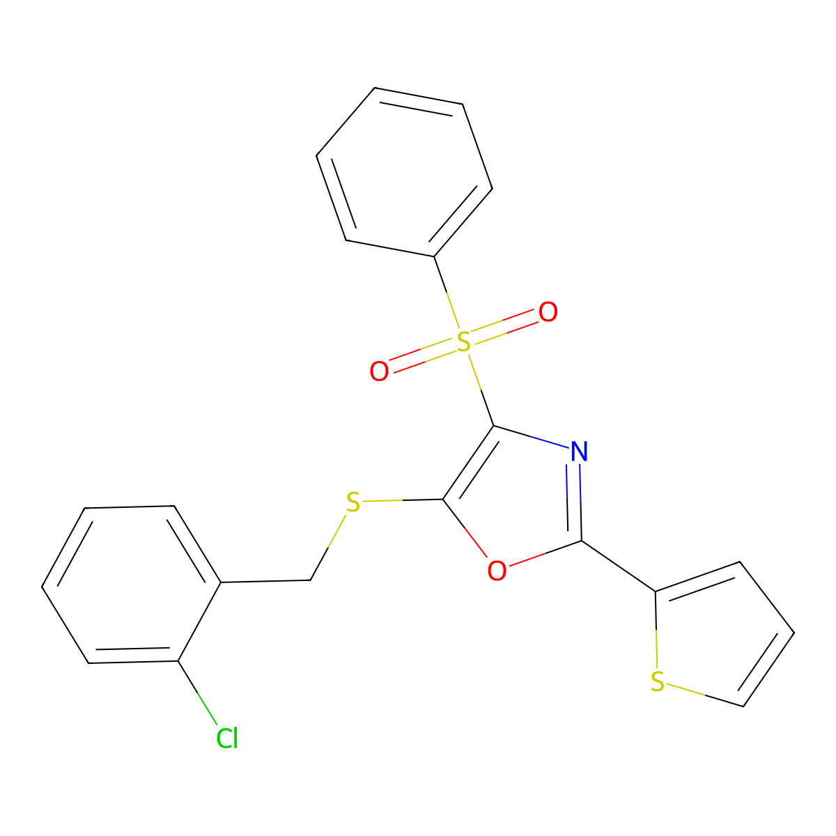 4-(Benzenesulfonyl)-5-[(2-chlorophenyl)methylsulfanyl]-2-thiophen-2-yl-1,3-oxazole molecular structure, CAS 850927-60-5