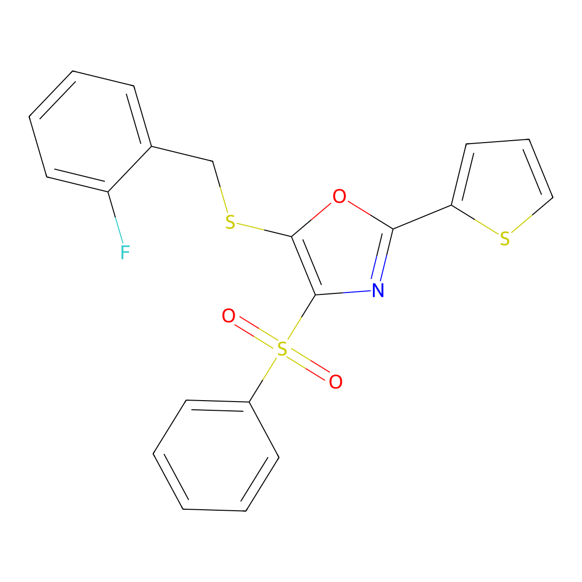 5-[(2-Fluorobenzyl)thio]-4-(phenylsulfonyl)-2-thien-2-yl-1,3-oxazole molecular structure, CAS 850927-62-7