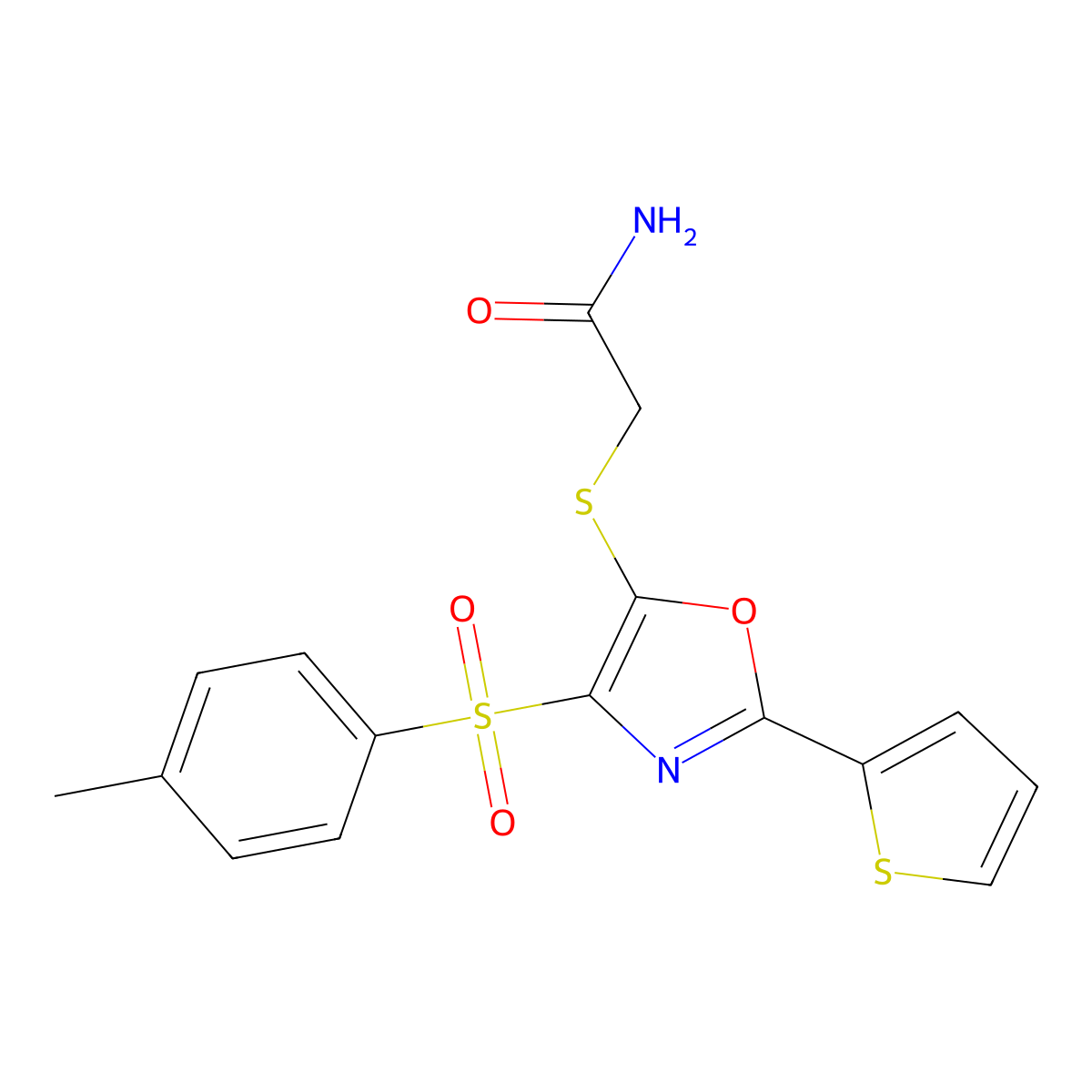 2-({4-[(4-Methylphenyl)sulfonyl]-2-thien-2-yl-1,3-oxazol-5-yl}thio)acetamide molecular structure, CAS 850927-65-0