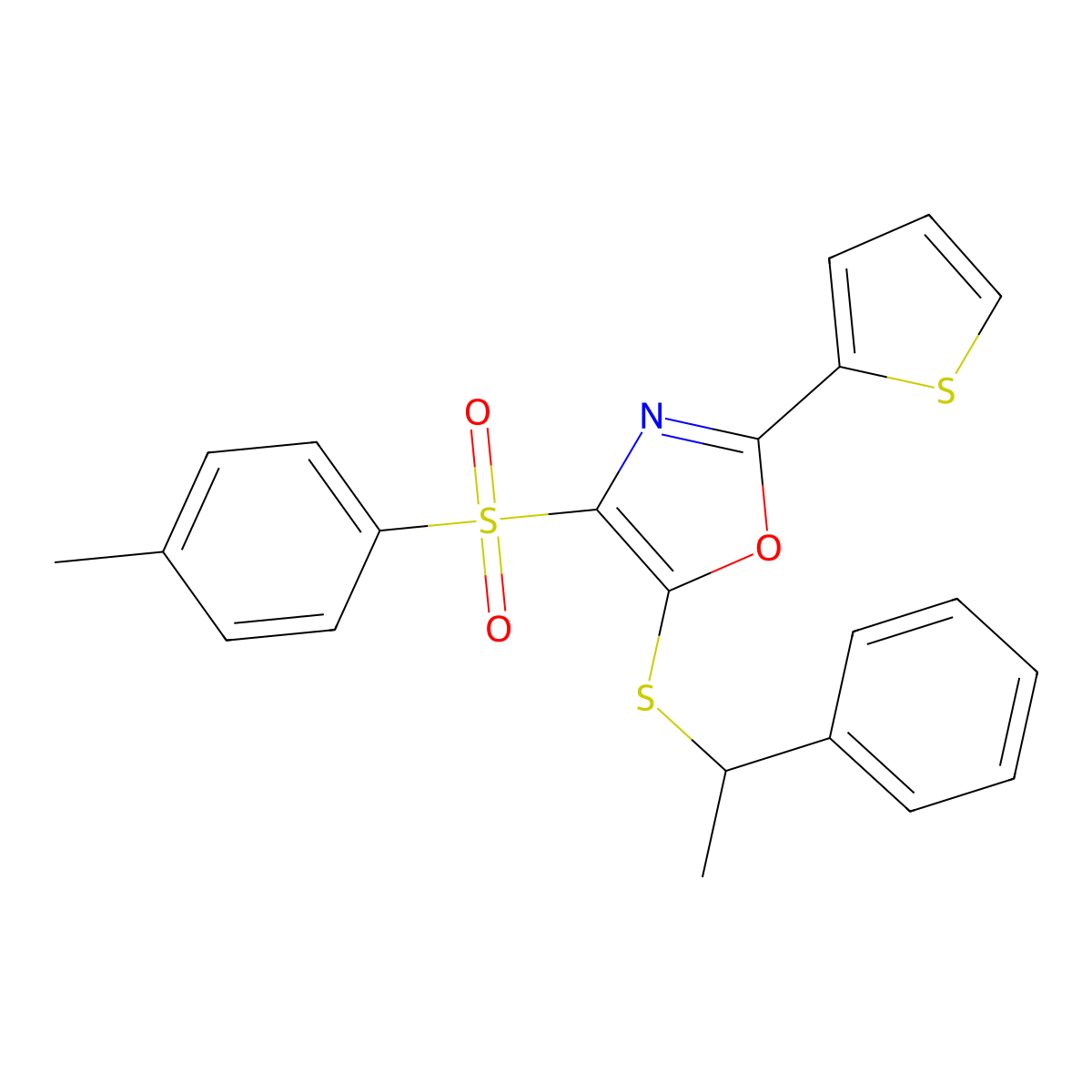 4-[(4-Methylphenyl)sulfonyl]-5-(phenylethylthio)-2-(2-thienyl)-1,3-oxazole molecular structure, CAS 850927-70-7