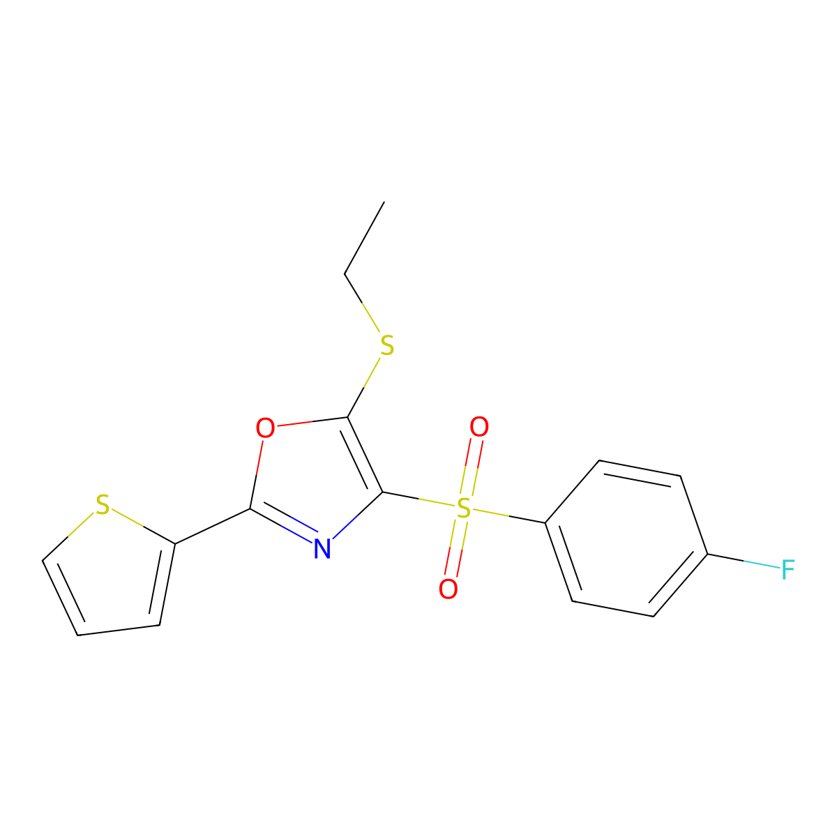 5-(Ethylsulfanyl)-4-(4-fluorobenzenesulfonyl)-2-(thiophen-2-yl)-1,3-oxazole molecular structure, CAS 850927-87-6