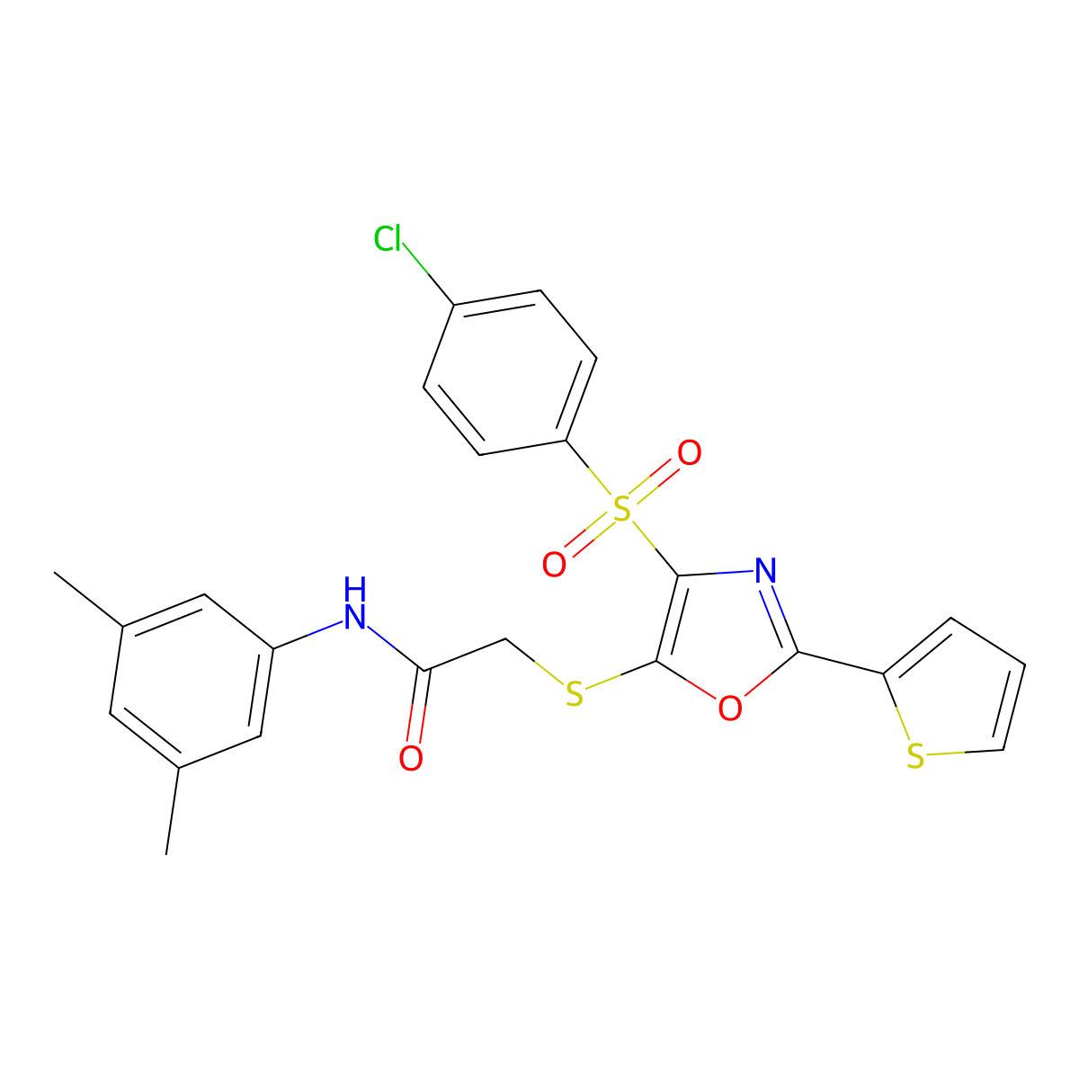 2-[[4-(4-chlorophenyl)sulfonyl-2-thiophen-2-yl-1,3-oxazol-5-yl]sulfanyl]-N-(3,5-dimethylphenyl)acetamide molecular structure, CAS 850928-03-9