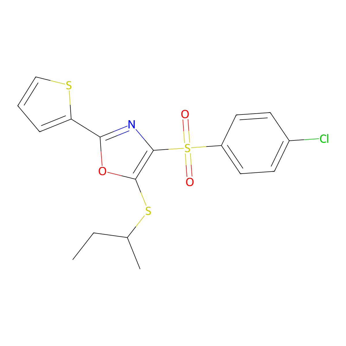 5-(Sec-butylthio)-4-((4-chlorophenyl)sulfonyl)-2-(thiophen-2-yl)oxazole molecular structure, CAS 850928-14-2