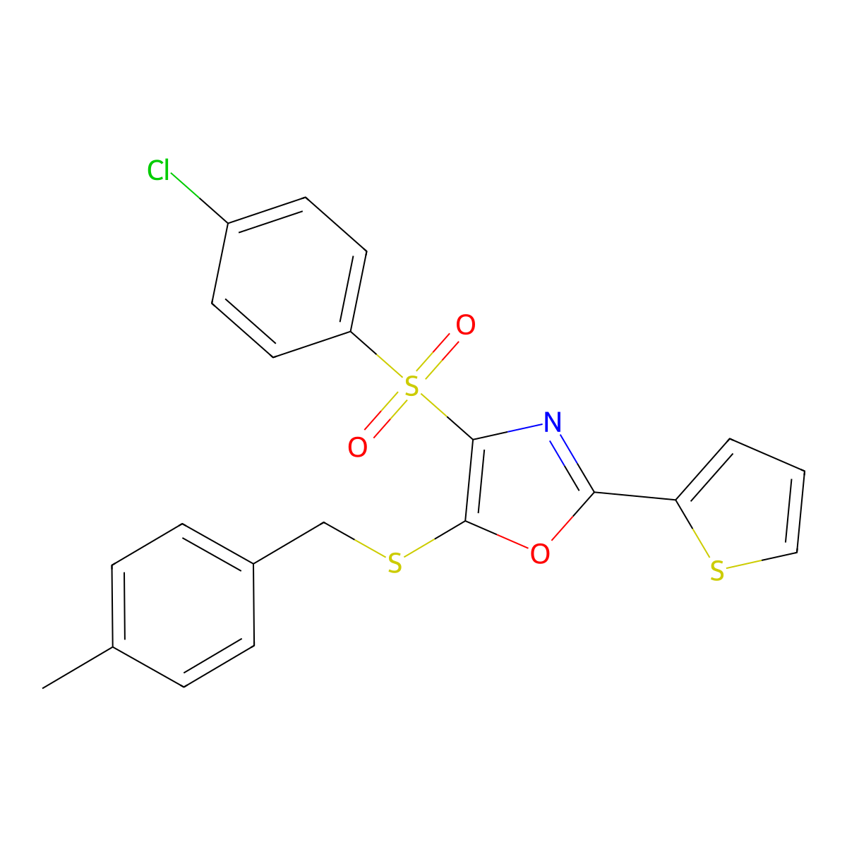 4-((4-Chlorophenyl)sulfonyl)-5-((4-methylbenzyl)thio)-2-(thiophen-2-yl)oxazole molecular structure, CAS 850928-18-6
