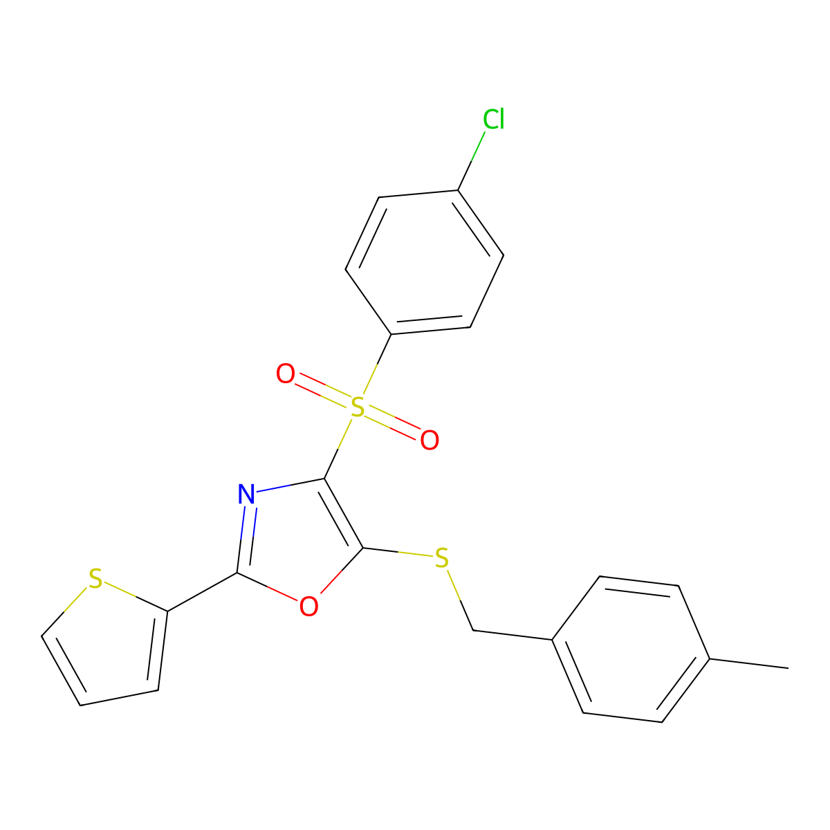 4-((4-Chlorophenyl)sulfonyl)-5-((4-methylbenzyl)thio)-2-(thiophen-2-yl)oxazole molecular structure, CAS 850928-18-6