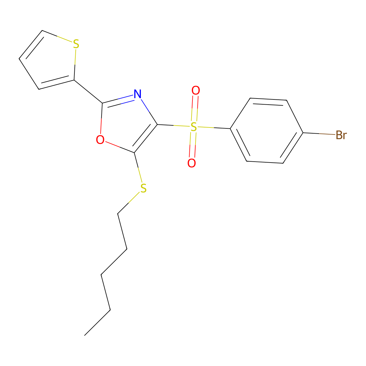 4-((4-Bromophenyl)sulfonyl)-5-(pentylthio)-2-(thiophen-2-yl)oxazole molecular structure, CAS 850928-44-8