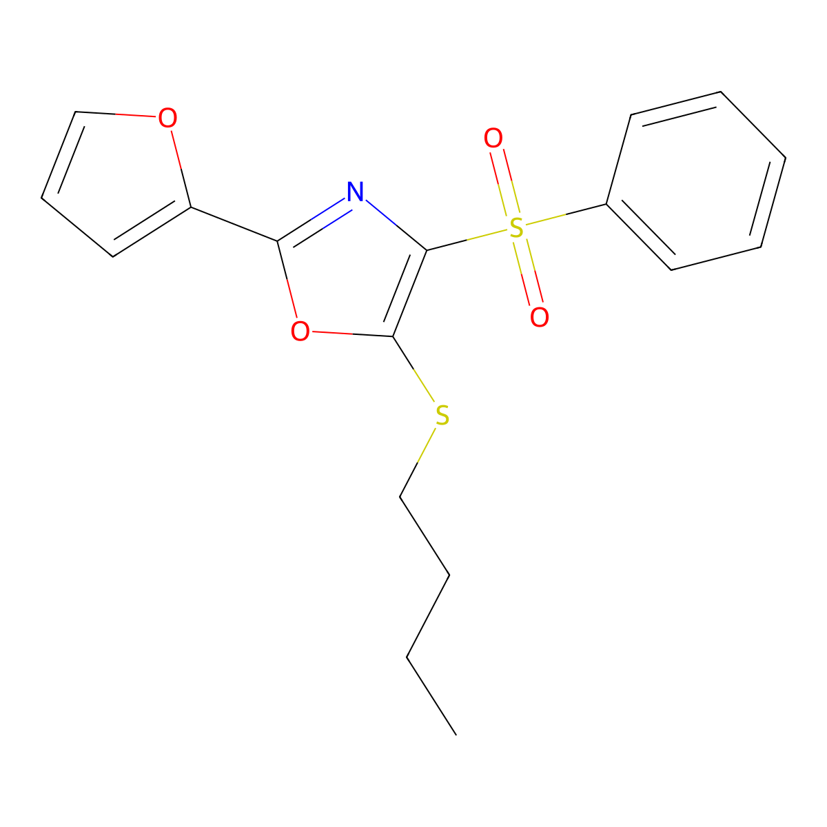 5-(Butylthio)-2-(2-furyl)-4-(phenylsulfonyl)-1,3-oxazole molecular structure, CAS 850928-46-0