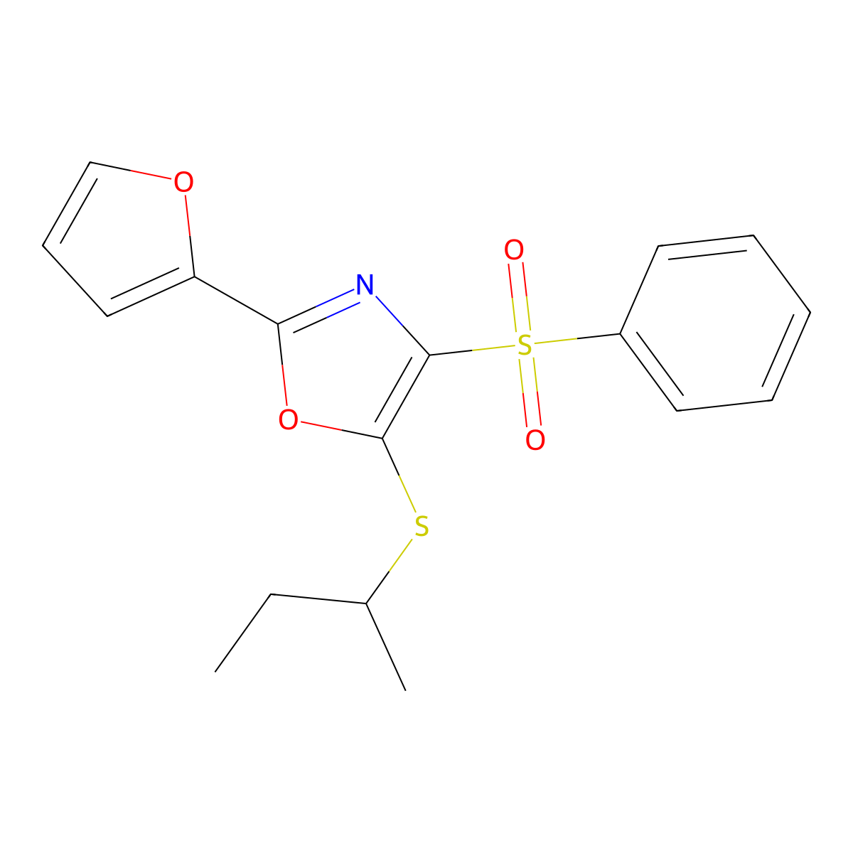 5-(Sec-butylsulfanyl)-2-(2-furyl)-1,3-oxazol-4-yl phenyl sulfone molecular structure, CAS 850928-47-1
