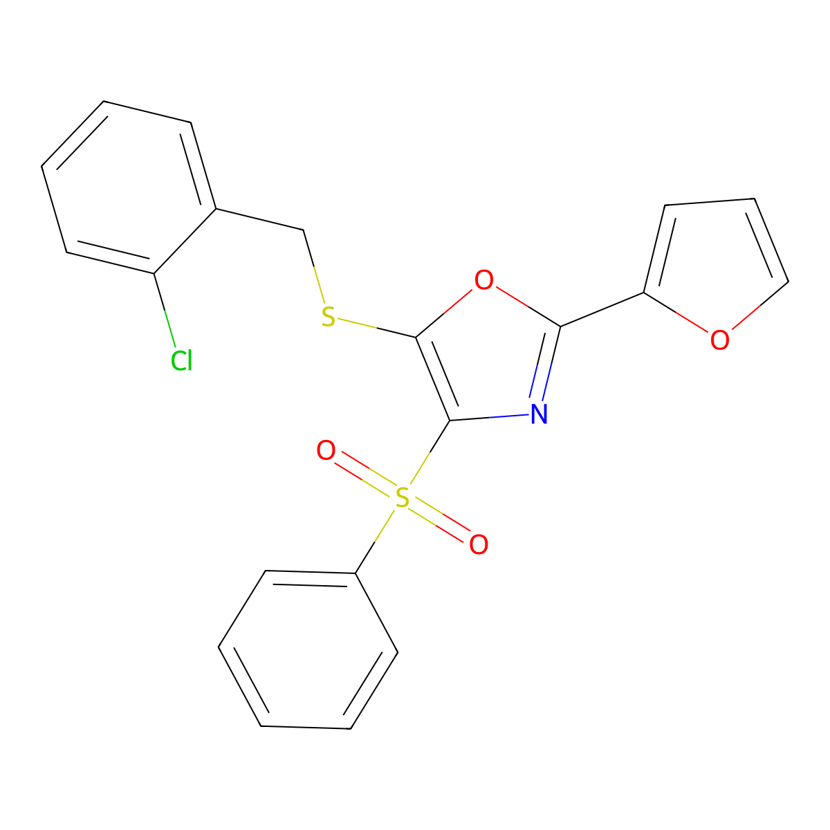 5-((2-Chlorobenzyl)thio)-2-(furan-2-yl)-4-(phenylsulfonyl)oxazole molecular structure, CAS 850928-48-2