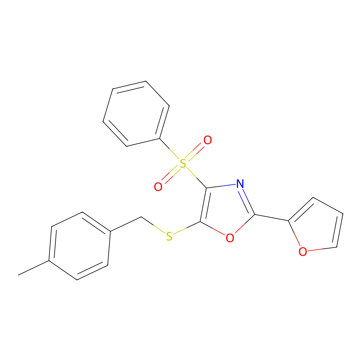 2-(Furan-2-yl)-5-((4-methylbenzyl)thio)-4-(phenylsulfonyl)oxazole molecular structure, CAS 850928-49-3