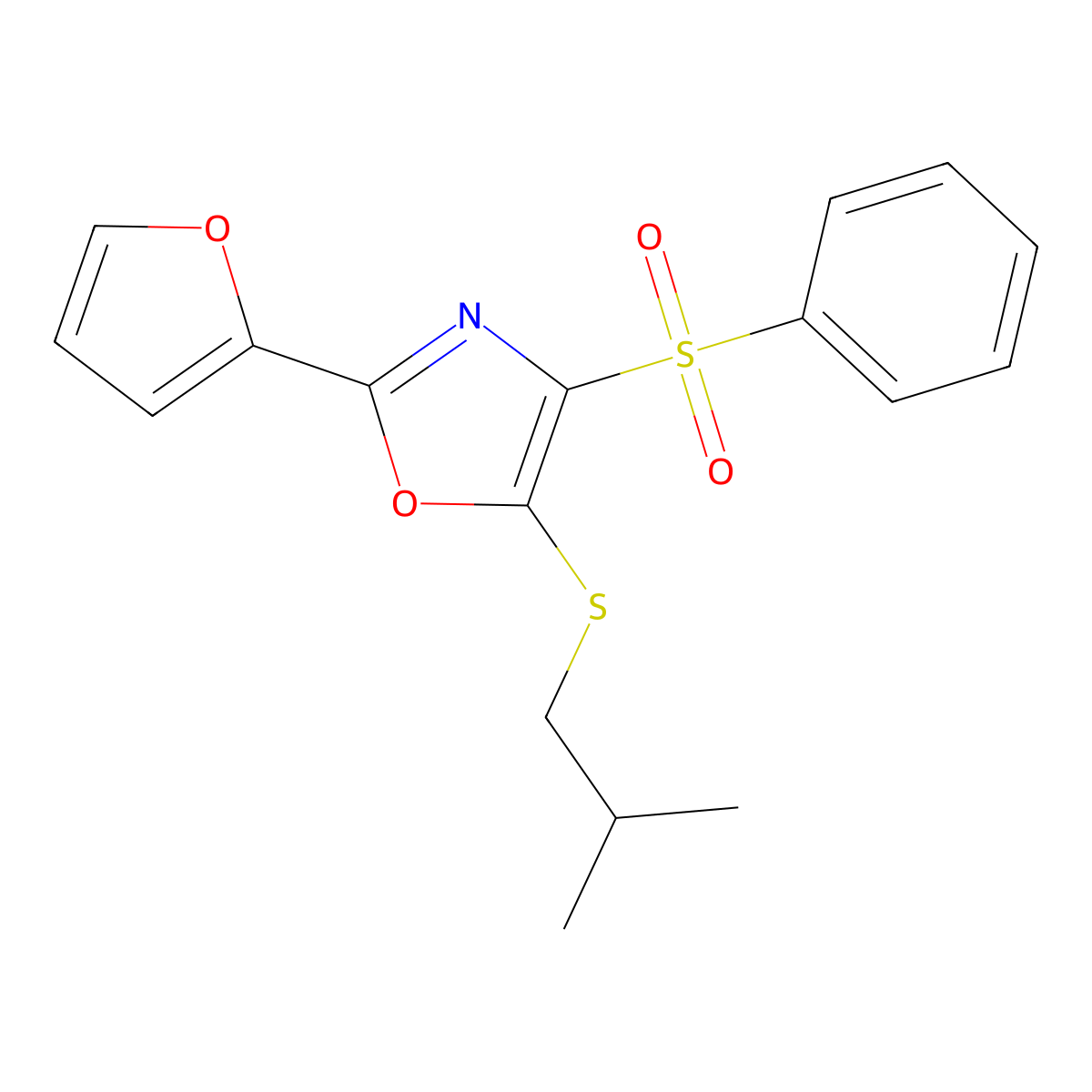 2-(Furan-2-yl)-5-(isobutylthio)-4-(phenylsulfonyl)oxazole molecular structure, CAS 850928-50-6